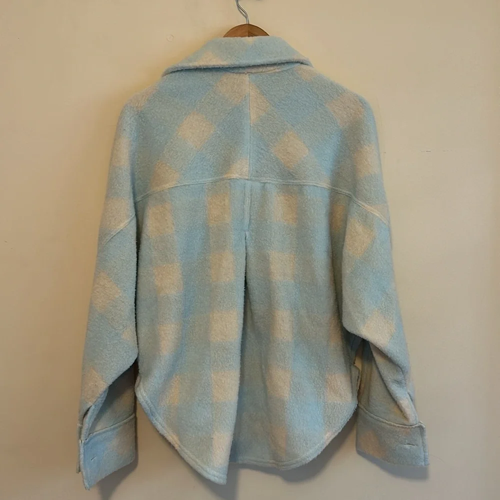 Free People Into the Wild Jacket Plaid Print Blue Cloud Sz M - Picture 5 of 5
